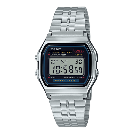 CASIO VINTAGE A159W-N1DF BLACK DIGITAL DIAL SILVER STAINLESS STEEL BAND D339