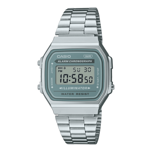 CASIO VINTAGE A168WA-3AYDF GRAY DIGITAL DIAL SILVER STAINLESS STEEL BAND D330