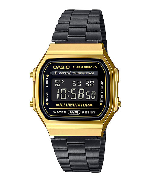 CASIO VINTAGE A168WEGB-1BDF BLACK DIGITAL DIAL BLACK STAINLESS STEEL BAND D148