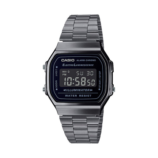 CASIO VINTAGE A168WGG-1BDF BLACK DIGITAL DIAL BLACK STAINLESS STEEL BAND D182