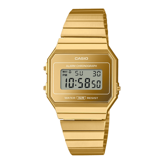 CASIO VINTAGE A700WEVG-9ADF GOLD DIGITAL DIAL GOLD STAINLESS STEEL BAND D347