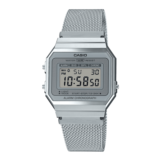 CASIO VINTAGE A700WM-7ADF SILVER DIGITAL DIAL SILVER STAINLESS STEEL MESH BAND D170