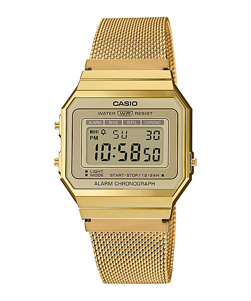 CASIO VINTAGE A700WMG-9ADF GOLD DIGITAL DIAL GOLD STAINLESS STEEL MESH BAND D171