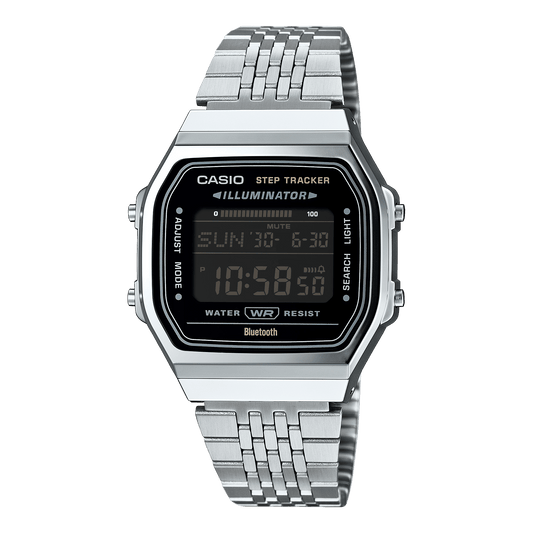CASIO VINTAGE ABL-100WE-1BDF BLACK DIGITAL DIAL SILVER STAINLESS STEEL BAND D366