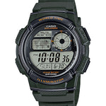 CASIO  AE-1000W-3AVDF  DIGITAL DIAL GREEN RESIN STRAP  WORLD TIME D119