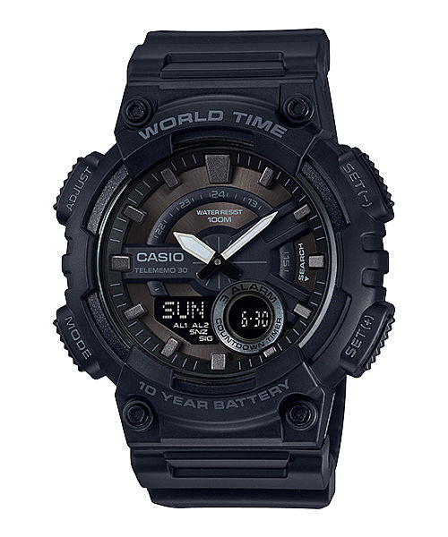 CASIO YOUTH AEQ-110W-1BVDF BLACK ANALOG-DIGITAL DIAL BLACK  RESIN  BAND AD218