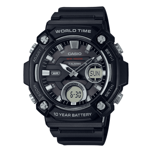 CASIO AEQ-120W-1AVDF BLACK ANALOG-DIGITAL DIAL BLACK RESIN STRAP 10 YEAR BATTERY AD262