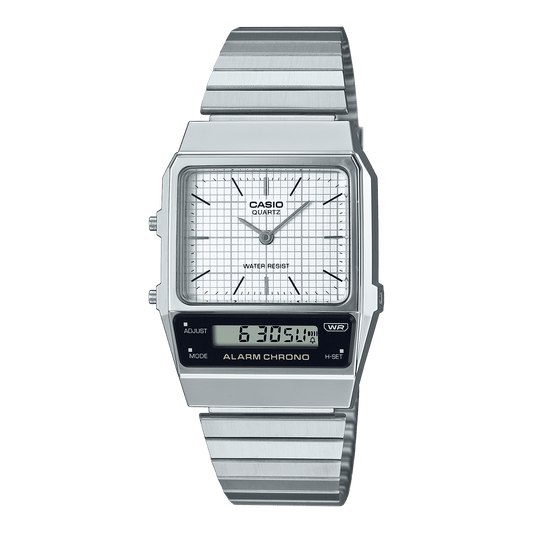 CASIO VINTAGE AQ-800E-7ADF White ANALOG-DIGITAL DIAL SILVER STAINLESS STEEL BAND D281