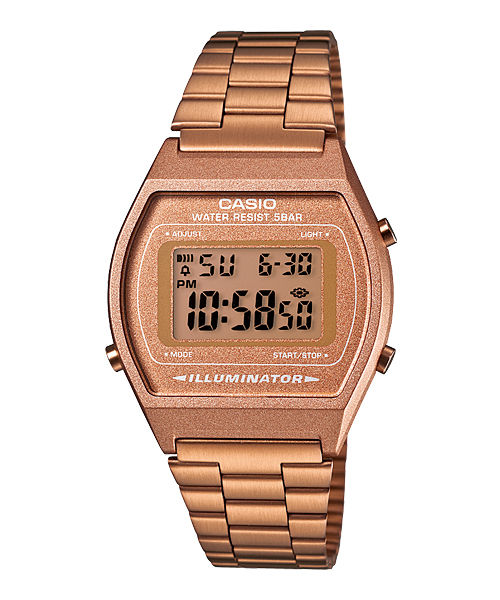 CASIO VINTAGE B640WC-5ADF ROSE GOLD DIGITAL DIAL ROSE GOLD STAINLESS STEEL BAND D128