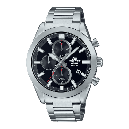 CASIO EDIFICE EFB-710D-1AVUDF BLACK ANALOG DIAL SILVER STAINLESS STEEL STRAP MEN'S WATCH CHRONOGRAPH SAPPHIRE GLASS