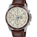 CASIO EDIFICE EFR-526L-7BVUDF BEIGE ANALOG DIAL BROWN LEATHER BAND MEN'S WATCH EX303