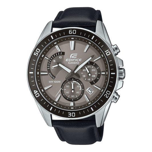 CASIO EDIFICE EFR-552L-5AVUDF LIGHT BROWN ANALOG DIAL BLACK LEATHER STRAP MEN'S WATCH 100M WATER RESISTANCE
