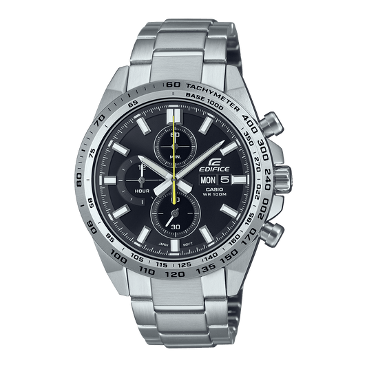 CASIO EDIFICE EFR-574D-1AVUDF BLACK ANALOG DIAL SILVER STAINLESS STEEL STRAP MEN'S WATCH CHRONOGRAPH 100M WATER RESISTANT