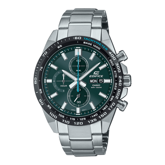 CASIO EDIFICE EFR-574DB-3AVUDF GREEN ANALOG DIAL SILVER STAINLESS STEEL STRAP MEN'S WATCH CHRONOGRAPH 100M WATER RESISTANT
