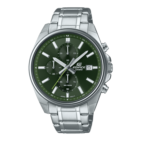 CASIO EDIFICE EFV-610D-3CVUDF GREEN ANALOG DIAL SILVER STAINLESS STEEL STRAP MEN'S WATCH CHRONOGRAPH 100M WATER RESISTANT