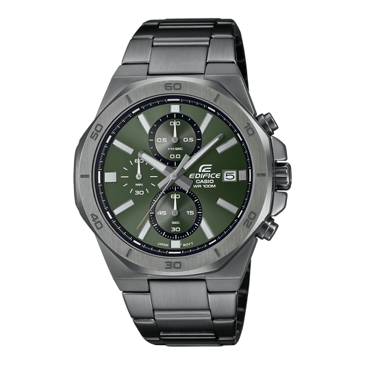 CASIO EDIFICE EFV-640DC-3AVUDF GREEN ANALOG DIAL GRAY ION PLATED STAINLESS STEEL STRAP MEN'S WATCH CHRONOGRAPH 100M WATER RESISTANT