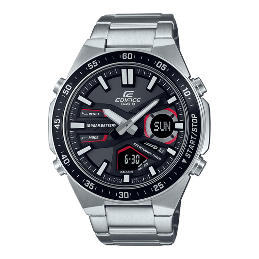 CASIO EDIFICE EFV-C110D-1A4VDF BLACK ANA-DIGI DIAL SILVER STAINLESS STEEL BAND MEN'S WATCH ED551