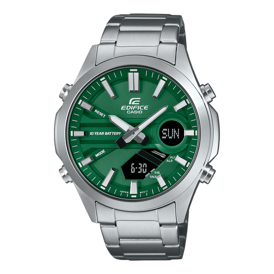 CASIO EDIFICE EFV-C120D-3ADF GREEN ANA-DIGI DIAL SILVER STAINLESS STEEL BAND MEN'S WATCH ED626