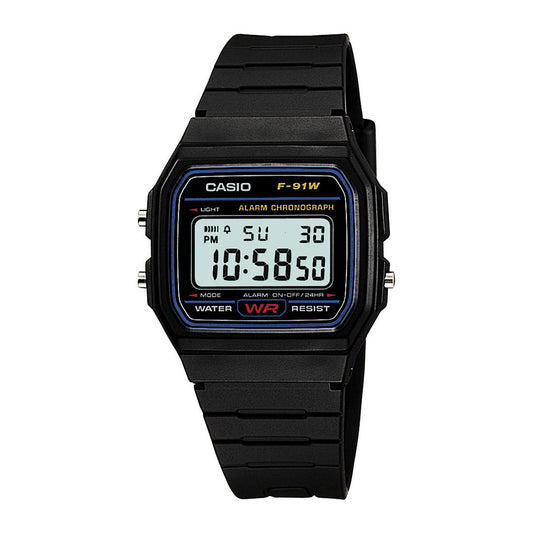 CASIO YOUTH F-91W-1Q BLACK DIGITAL DIAL BLACK  RESIN  BAND D002
