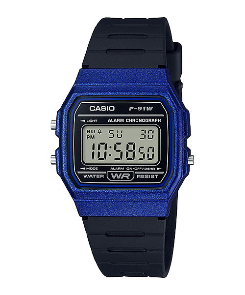 CASIO F-91WM-2ADF BLUE DIGITAL DIAL BLACK RESIN STRAP 7 YEAR BATTERY D247