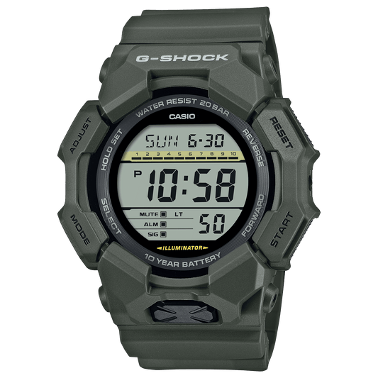 CASIO G-SHOCK GD-010-3DR BLACK DIGITAL DIAL GREEN BIO-BASED RESIN BAND G1605
