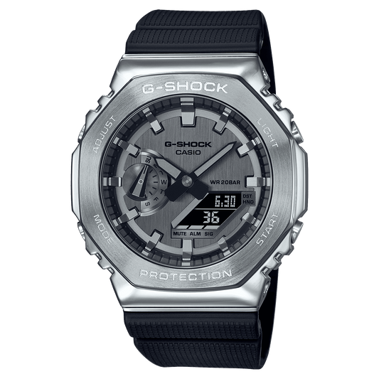 CASIO G-SHOCK G-STEEL GM-2100-1ADR SILVER ANA-DIGI DIAL BLACK RESIN STRAP MEN'S WATCH G1159