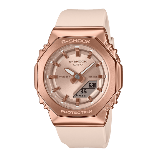 CASIO G-SHOCK WOMEN GM-S2110PG-4ADR ROSE GOLD ANALOG-DIGITAL DIAL BEIGE BIO-BASED RESIN BAND G1694