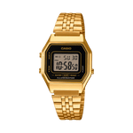 CASIO VINTAGE LA680WGA-1DF BLACK DIGITAL DIAL GOLD STAINLESS STEEL BAND D344