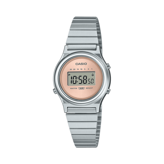 CASIO VINTAGE LA700WE-4ADF PINK DIGITAL DIAL SILVER STAINLESS STEEL BAND A2231