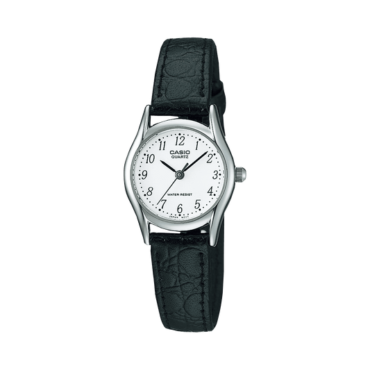 CASIO LTP-1094E-7BRDF WHITE ANALOG DIAL BLACK LEATHER BAND WOMEN'S WATCH A2263