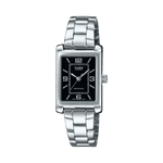 CASIO ENTICER LADIES LTP-1234DD-1ADF BLACK ANALOG DIAL SILVER STAINLESS STEEL BAND A2353