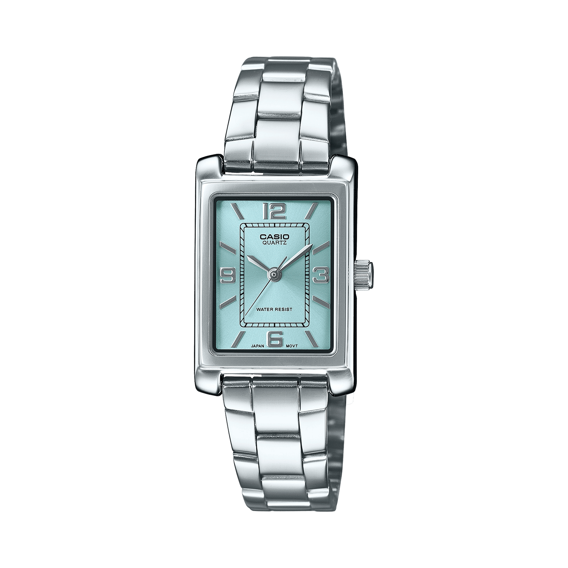 CASIO ENTICER LADIES LTP-1234DD-2ADF TEAL ANALOG DIAL SILVER STAINLESS STEEL BAND A2354