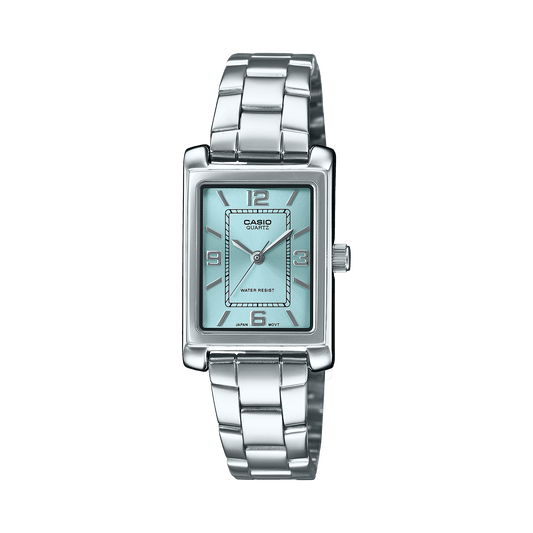 CASIO ENTICER LADIES LTP-1234DD-2ADF TEAL ANALOG DIAL SILVER STAINLESS STEEL BAND A2354