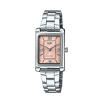 CASIO ENTICER LADIES LTP-1234DD-4ADF PEACH ANALOG DIAL SILVER STAINLESS STEEL BAND A2355