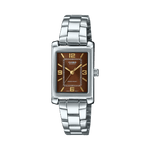 CASIO ENTICER LADIES LTP-1234DD-5ADF BROWN ANALOG DIAL SILVER STAINLESS STEEL BAND A2356