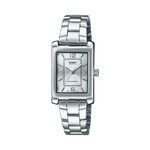 CASIO ENTICER LADIES LTP-1234DD-7ADF WHITE ANALOG DIAL SILVER STAINLESS STEEL BAND A2357
