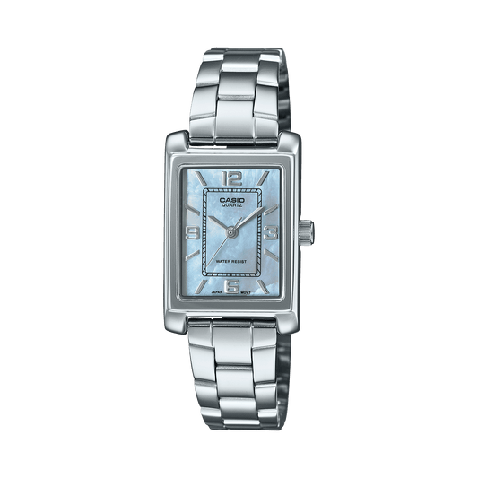 CASIO ENTICER LADIES LTP-1234DS-2ADF BLUE ANALOG DIAL SILVER STAINLESS STEEL BAND A2365