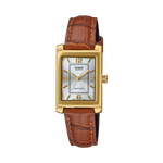 CASIO ENTICER LADIES LTP-1234GLL-7ADF WHITE ANALOG DIAL BROWN LEATHER BAND A2358
