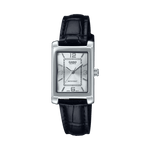 CASIO ENTICER LADIES LTP-1234LL-7ADF WHITE ANALOG DIAL BLACK LEATHER BAND A2359