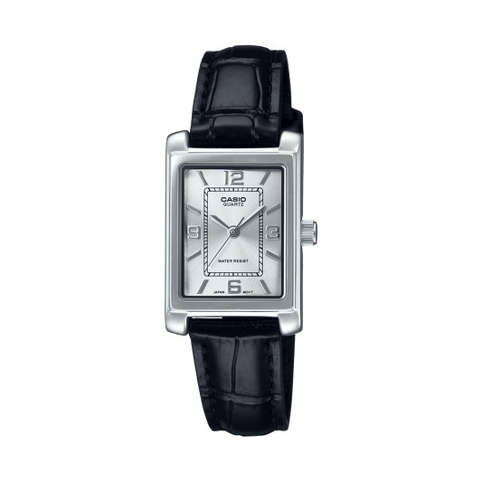 CASIO ENTICER LADIES LTP-1234LL-7ADF WHITE ANALOG DIAL BLACK LEATHER BAND A2359