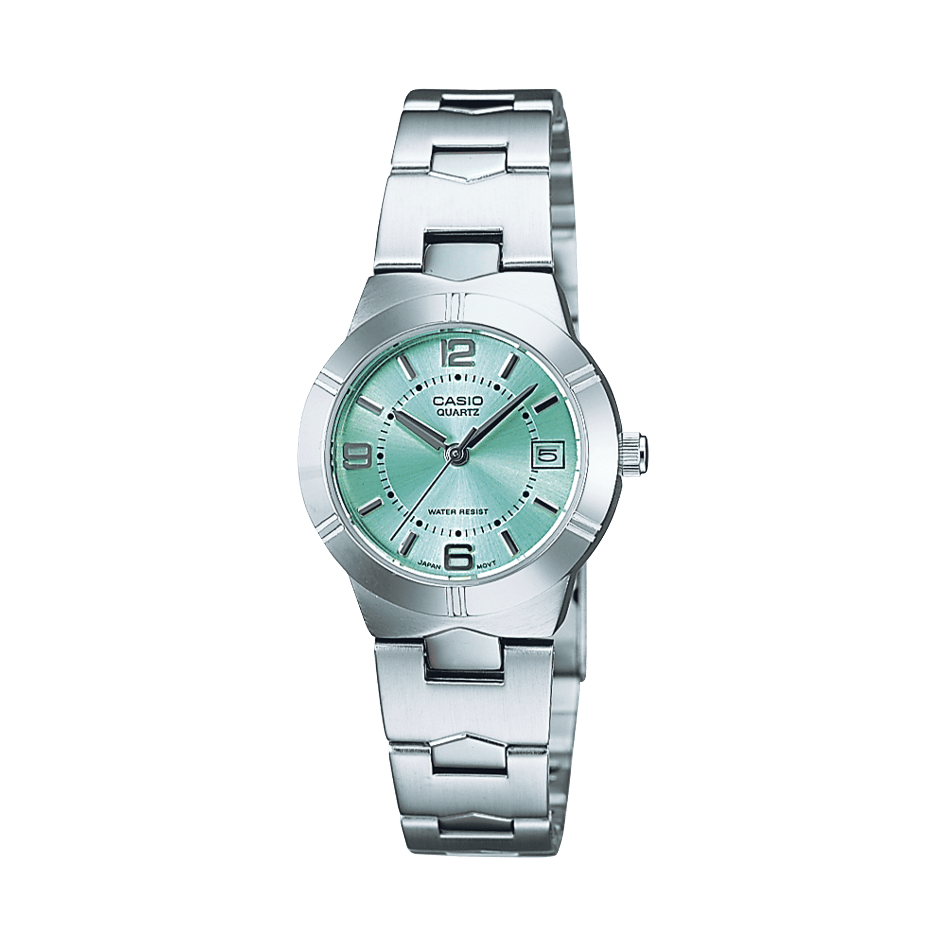 CASIO LTP-1241D-3ADF GREEN ANALOG DIAL SILVER STAINLESS STEEL BAND WOMEN'S WATCH A2274