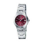CASIO LTP-1241D-4A2DF RED ANALOG DIAL SILVER STAINLESS STEEL BAND WOMEN'S WATCH A2275