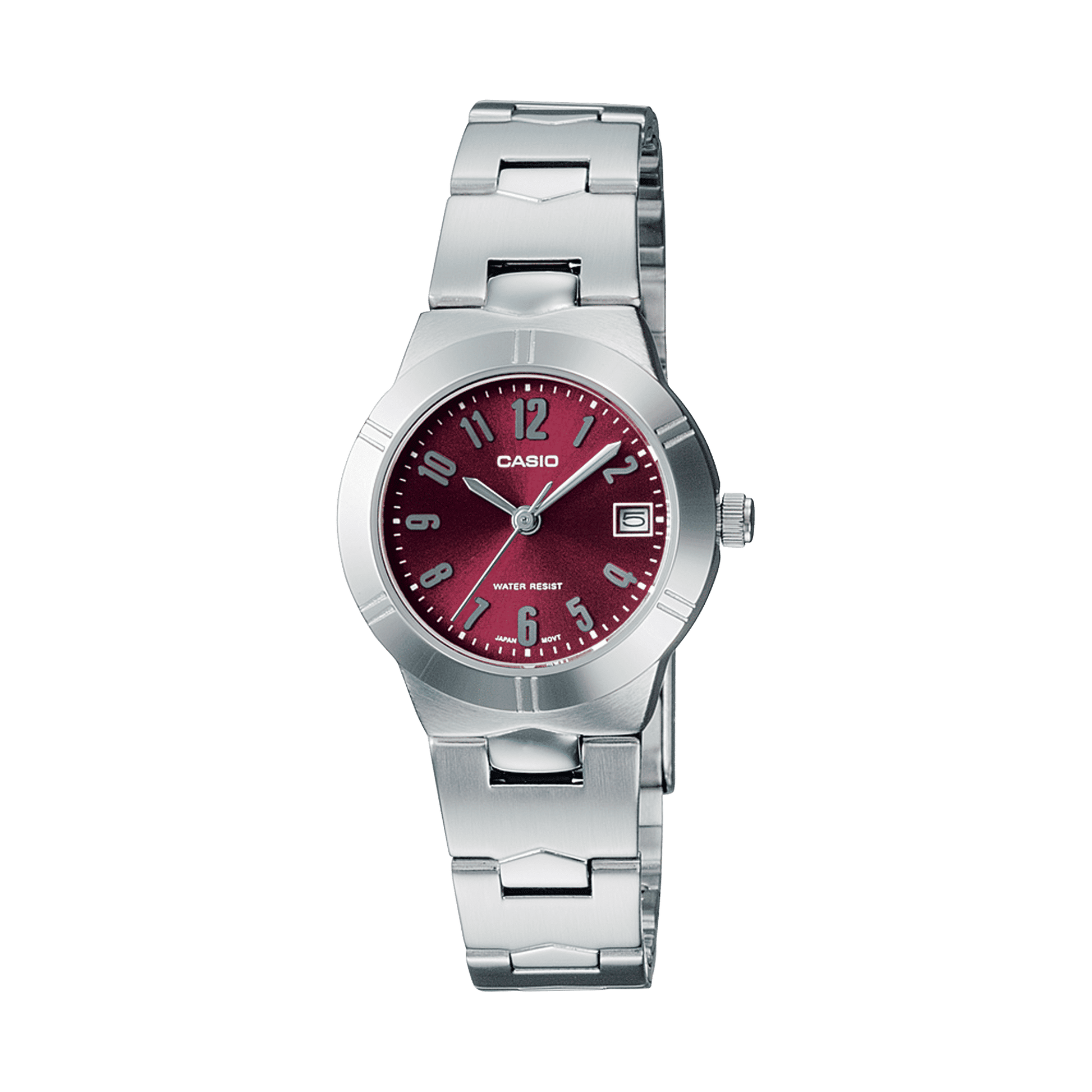 CASIO LTP-1241D-4A2DF RED ANALOG DIAL SILVER STAINLESS STEEL BAND WOMEN'S WATCH A2275