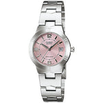 CASIO LTP-1241D-4ADF PINK ANALOG DIAL SILVER STAINLESS STEEL BAND WOMEN'S WATCH A873