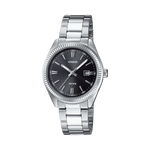 CASIO ENTICER LADIES LTP-1302D-1A1VDF BLACK ANALOG DIAL SILVER STAINLESS STEEL BAND A1535