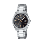 CASIO ENTICER LADIES LTP-1302D-1A2VDF BLACK ANALOG DIAL SILVER STAINLESS STEEL BAND A474