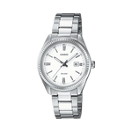 CASIO ENTICER LADIES LTP-1302D-7A1VDF WHITE ANALOG DIAL SILVER STAINLESS STEEL BAND A758