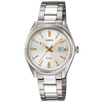 CASIO ENTICER LADIES LTP-1302D-7A2VDF WHITE ANALOG DIAL SILVER STAINLESS STEEL BAND A475