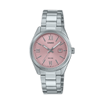 CASIO ENTICER LADIES LTP-1302DD-4A1VDF PINK ANALOG DIAL SILVER STAINLESS STEEL BAND A2360