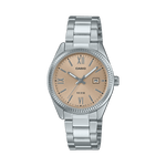 CASIO ENTICER LADIES LTP-1302DD-4A2VDF CREAM ANALOG DIAL SILVER STAINLESS STEEL BAND A2361